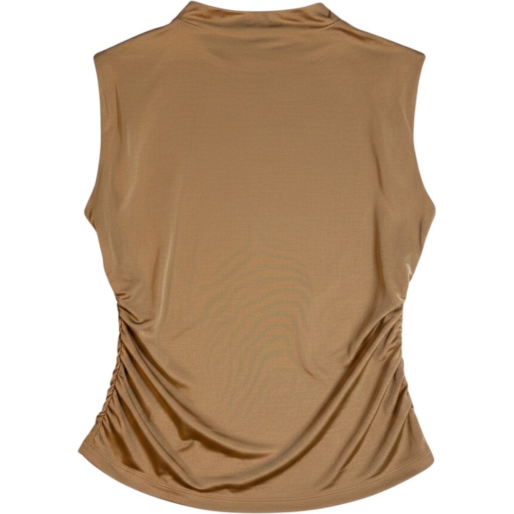 DR2 Womens Bronze Gold Mock Neck Ruched Sleeveless Blouse Top M DR25527KTN